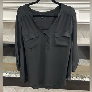 torrid Harper Georgette Black V-Neck 3/4 Sleeve Blouse with Pockets 2X 18-20